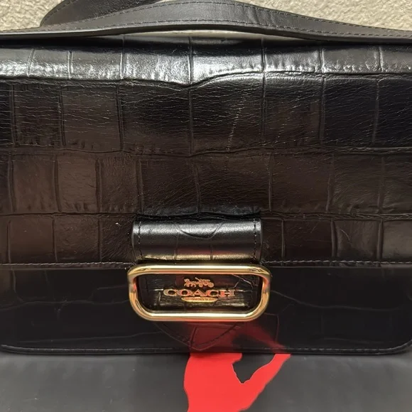 Coach Black Croc-Embossed Shoulder Bag - Picture 9 of 9